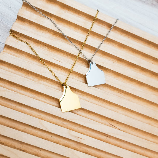 Cow Tag Pendant Necklace (Silver or Gold), 1 Total, Metal Blank #131