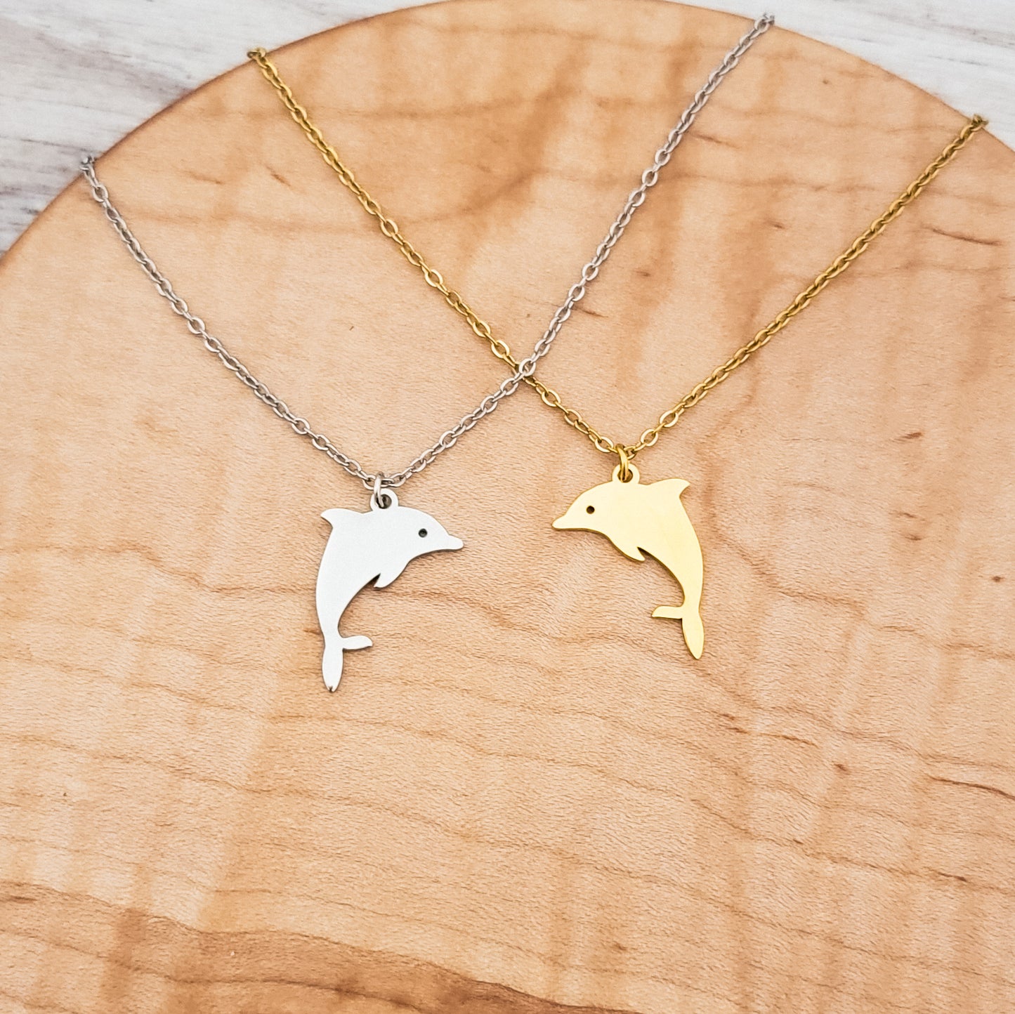 Dolphin Pendant Necklace (Silver or Gold), 1 Total, Metal Blank #130