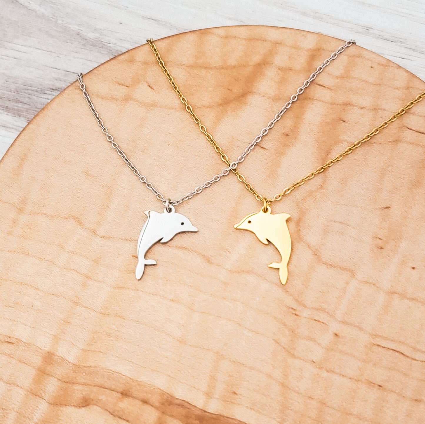 Dolphin Pendant Necklace (Silver or Gold), 1 Total, Metal Blank #130