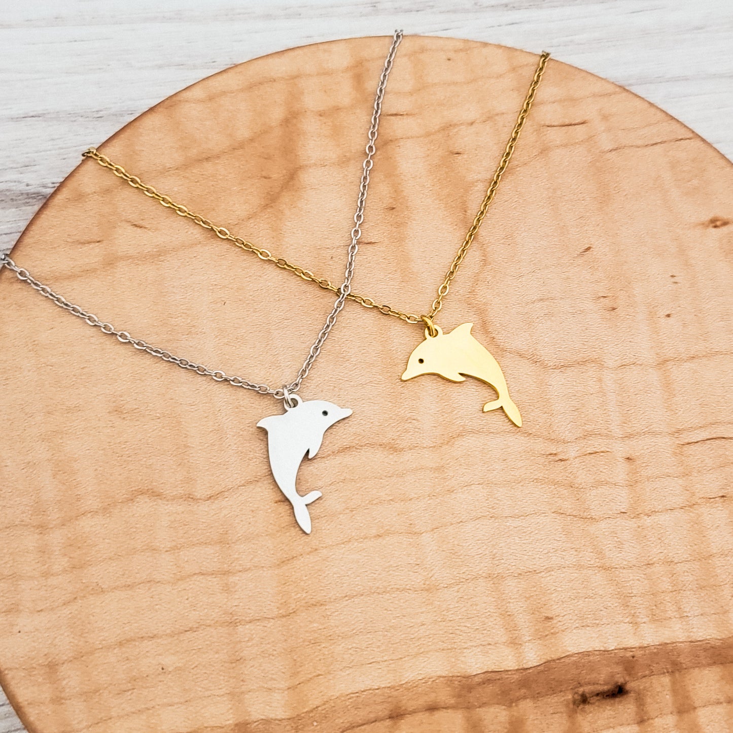 Dolphin Pendant Necklace (Silver or Gold), 1 Total, Metal Blank #130