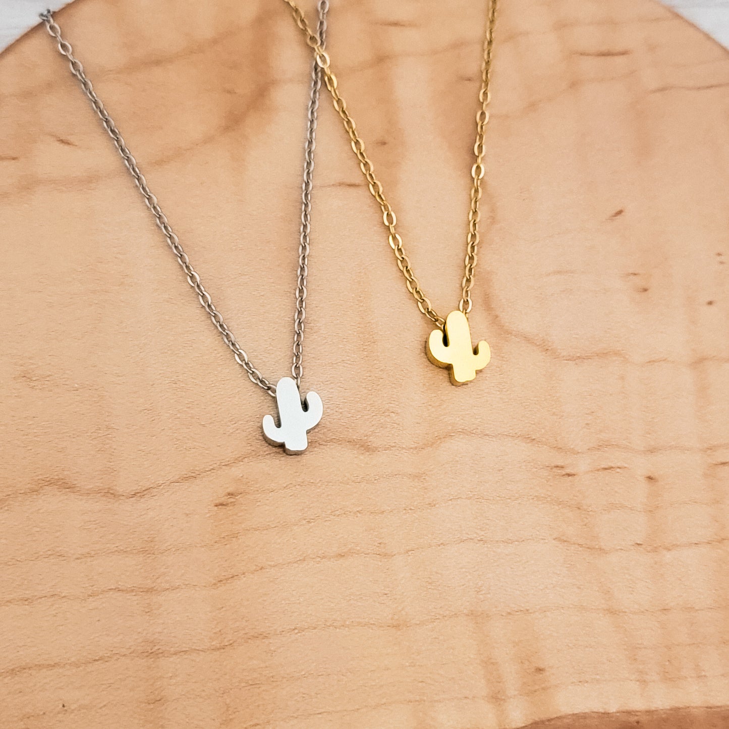 Tiny Cactus Charm Necklace (Silver or Gold), 1 Total, Metal Blank #128