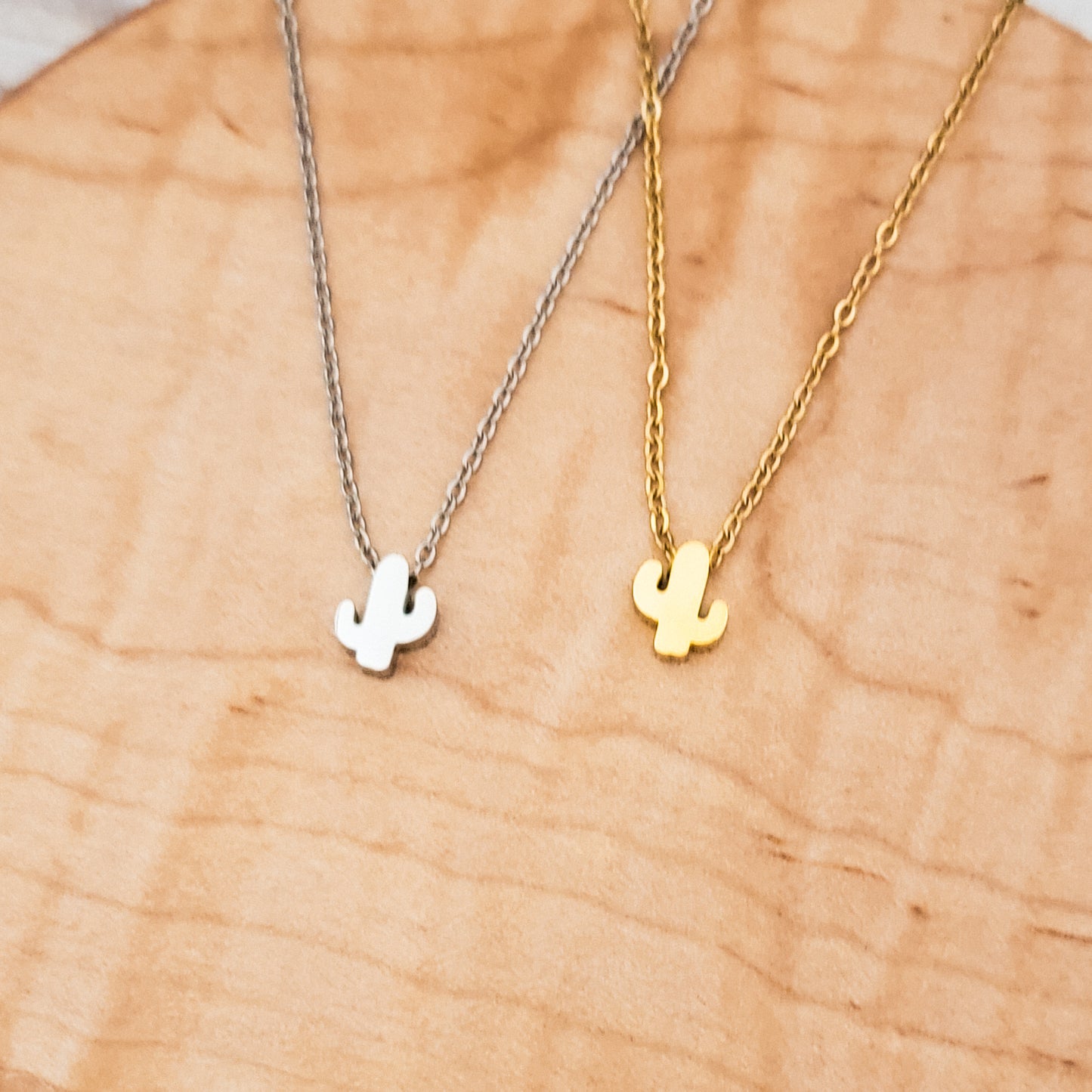 Tiny Cactus Charm Necklace (Silver or Gold), 1 Total, Metal Blank #128