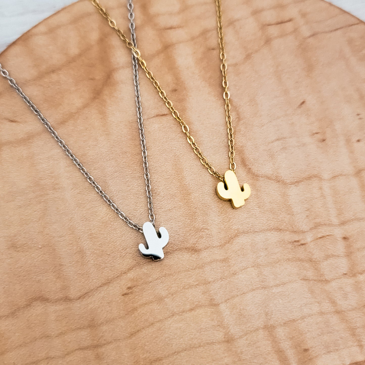 Tiny Cactus Charm Necklace (Silver or Gold), 1 Total, Metal Blank #128