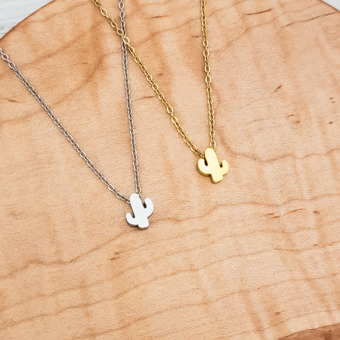 Tiny Cactus Charm Necklace (Silver or Gold), 1 Total, Metal Blank #128