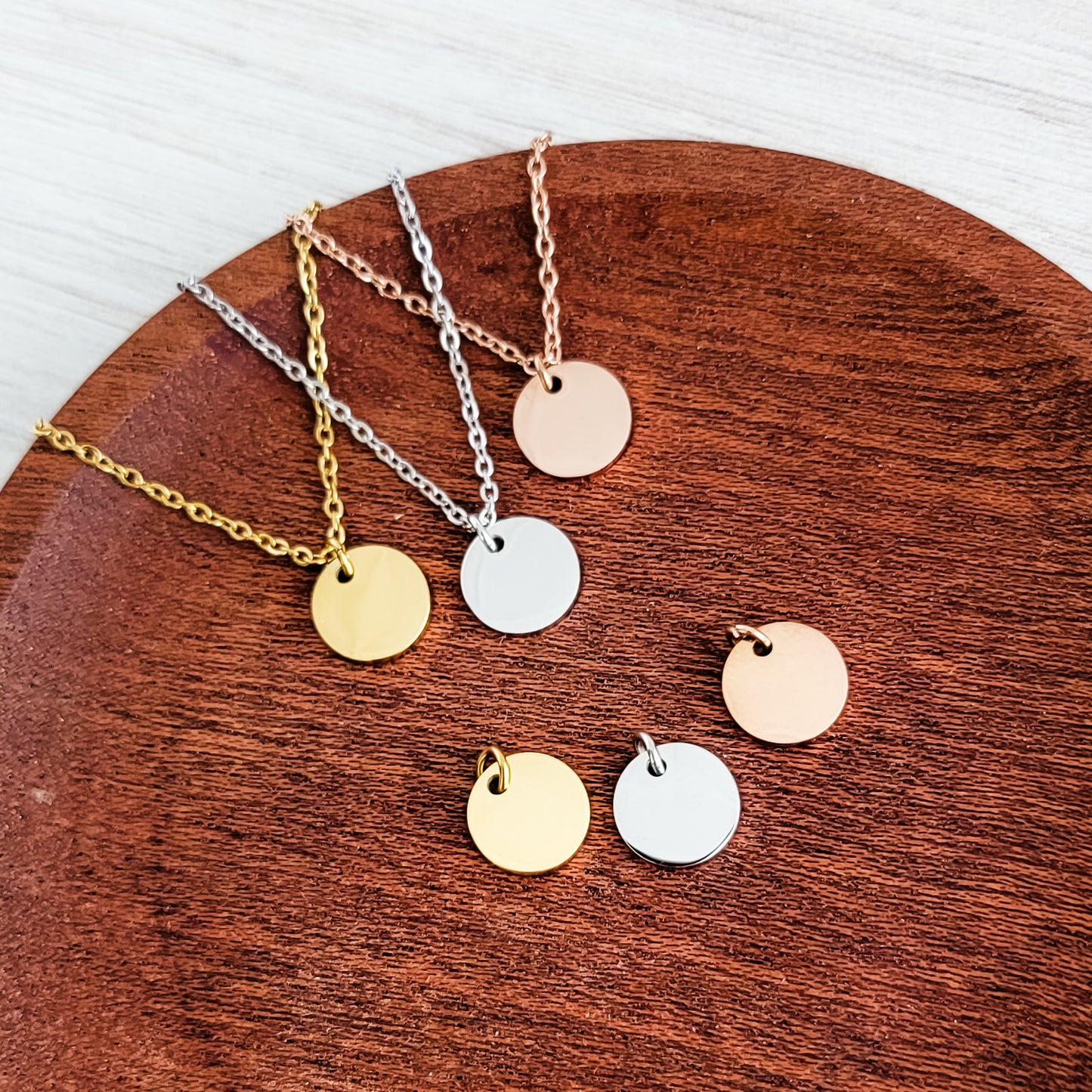 10mm Disc Necklace (Silver, Gold, or Rose Gold) and Optional Extra Discs, Metal Blank #133