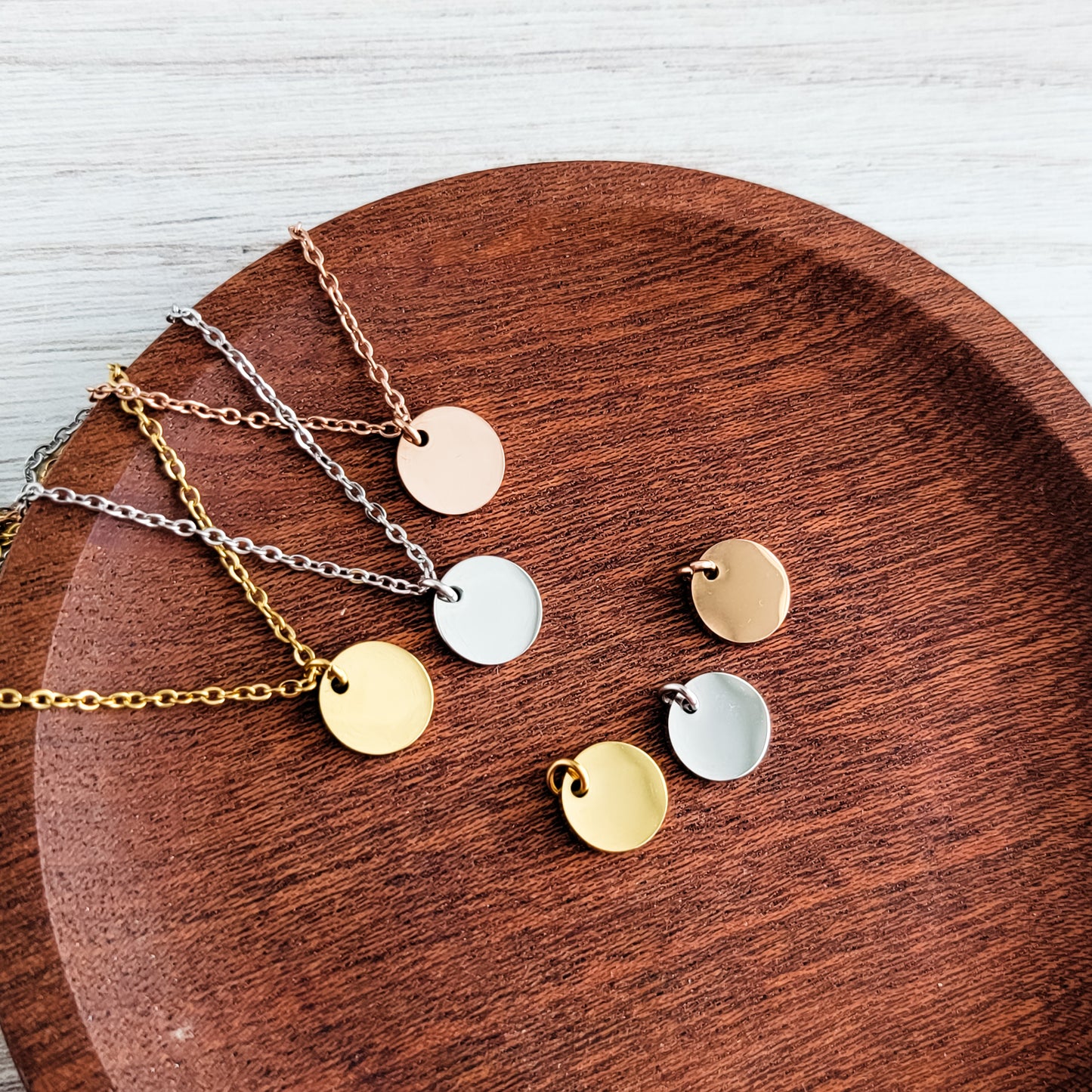 10mm Disc Necklace (Silver, Gold, or Rose Gold) and Optional Extra Discs, Metal Blank #133
