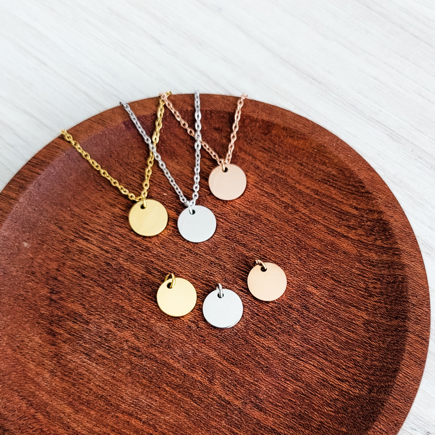 10mm Disc Necklace (Silver, Gold, or Rose Gold) and Optional Extra Discs, Metal Blank #133