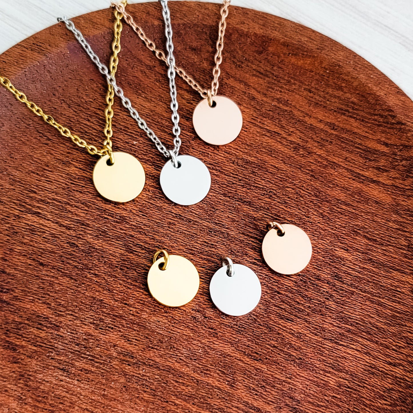 10mm Disc Necklace (Silver, Gold, or Rose Gold) and Optional Extra Discs, Metal Blank #133