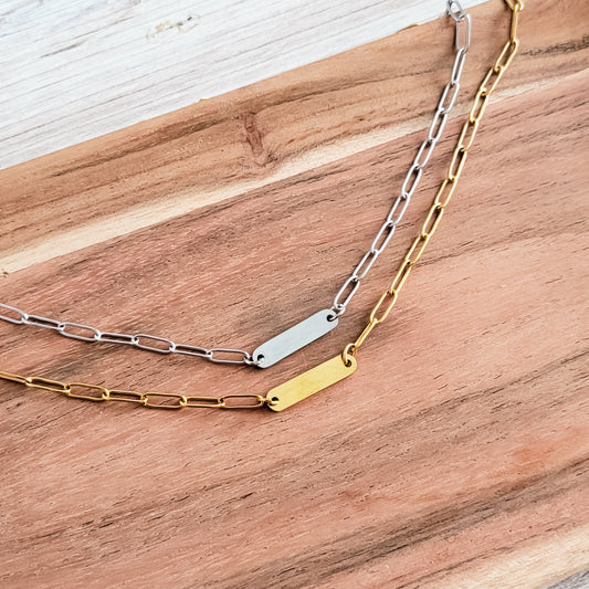 Oval Bar Paperclip Necklace (Silver or Gold), 1 Total, Metal Blank #137