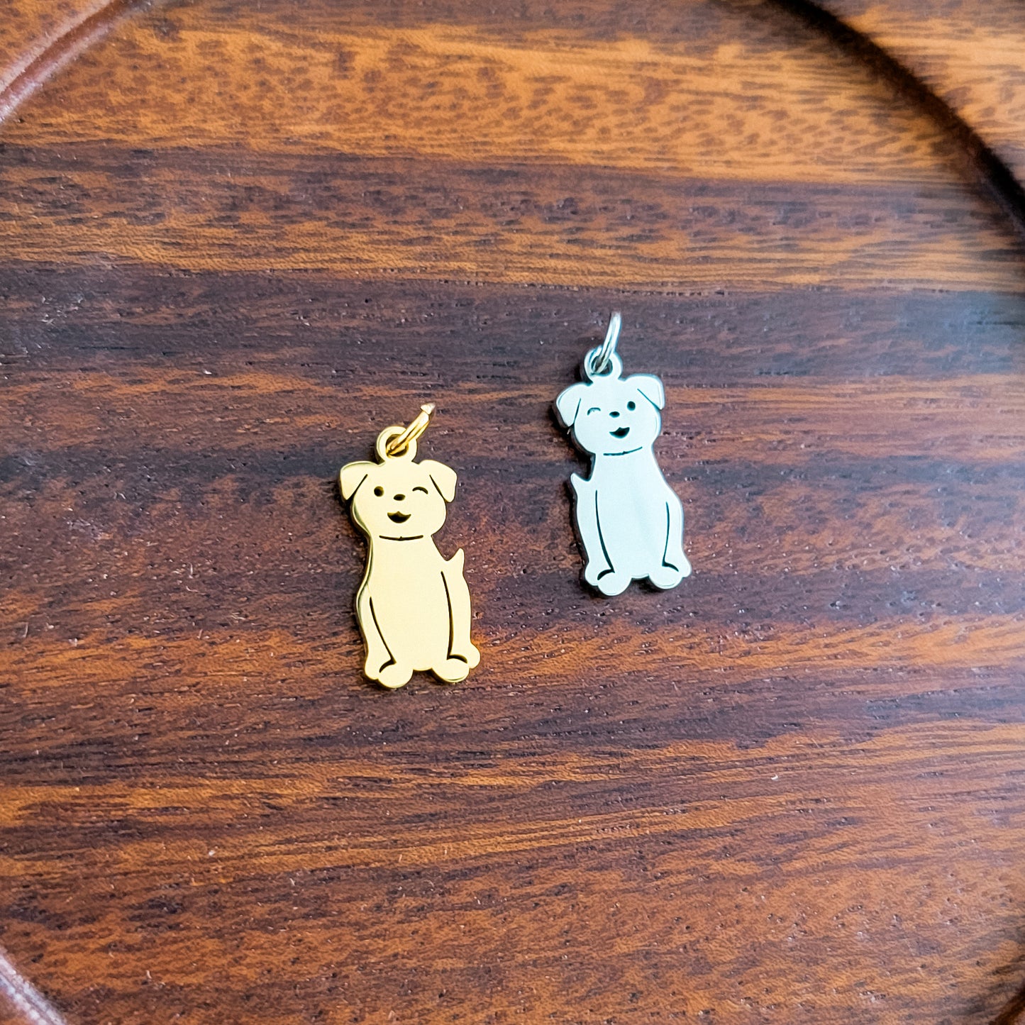 Dog Charms with Attached Jump Rings (Silver or Gold), 5 Total, Metal Blank #148