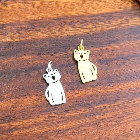 Cat Charms with Attached Jump Rings (Silver or Gold), 5 Total, Metal Blank #149