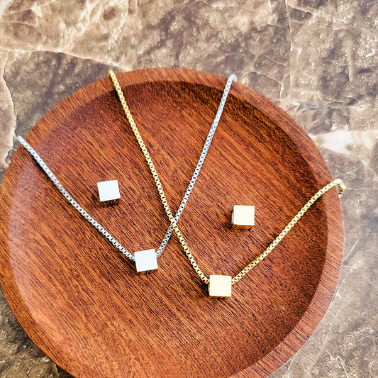 Tiny Square Charm Necklace (Silver or Gold) or Optional Extra Beads, Metal Blank #144