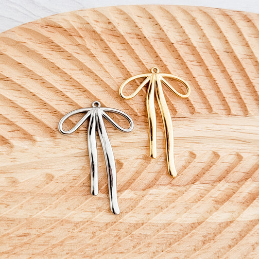 Large Draped Bow Stainless Steel Pendant (Silver or Gold), 10 Pieces, Bow #45