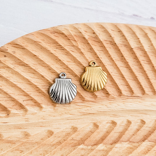 Small Scallop Shell Stainless Steel Charm (Silver or Gold), 10 Pieces, Charm #1