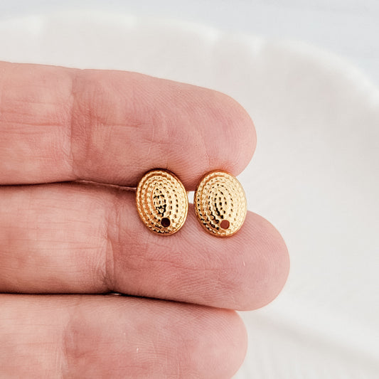 Gold Textured Small Oval Stud Connector, 10 Piece, Stud #3