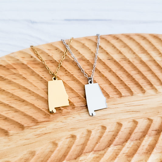 Alabama Pendant Necklace (Silver or Gold), 1 Total, Metal Blank #162