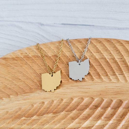 Ohio Pendant Necklace (Silver or Gold), 1 Total, Metal Blank #164