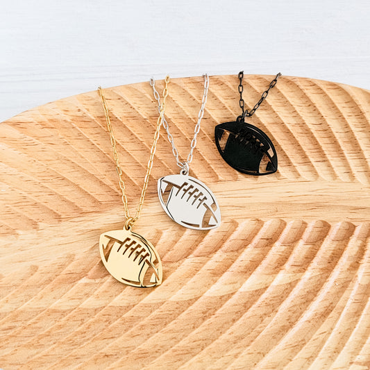 Football Pendant Necklace (Silver, Gold, or Black), 1 Total, Metal Blank #79