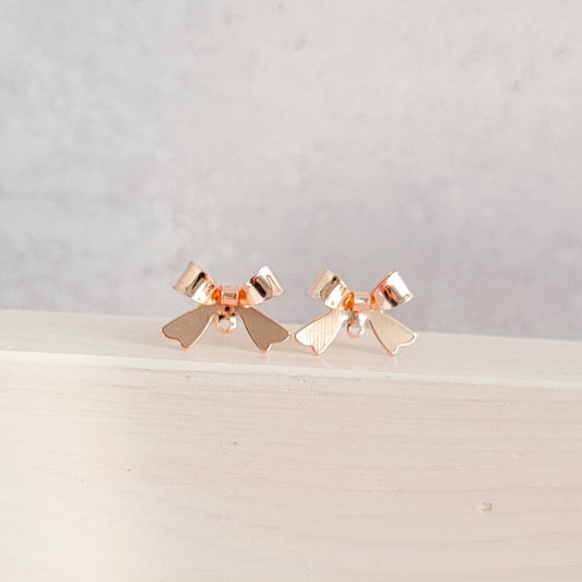 Rose Gold Stainless Steel Bow Stud Connector, 10 Pieces, Bow #57