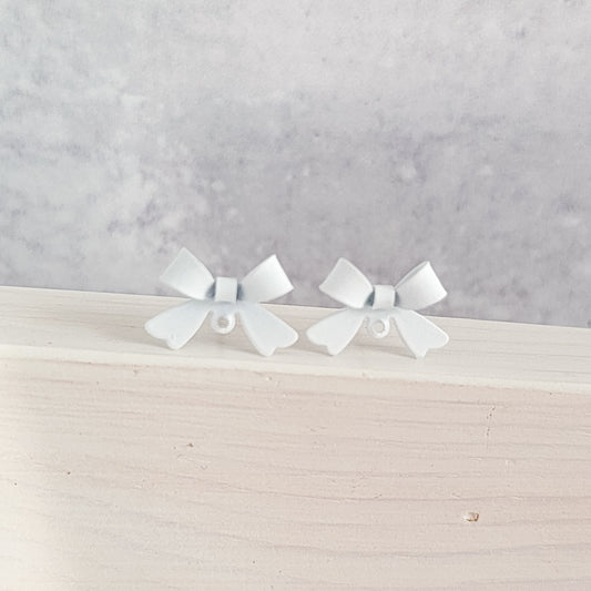 Bright White Stainless Steel Bow Stud Connector, 10 Pieces, Bow #48