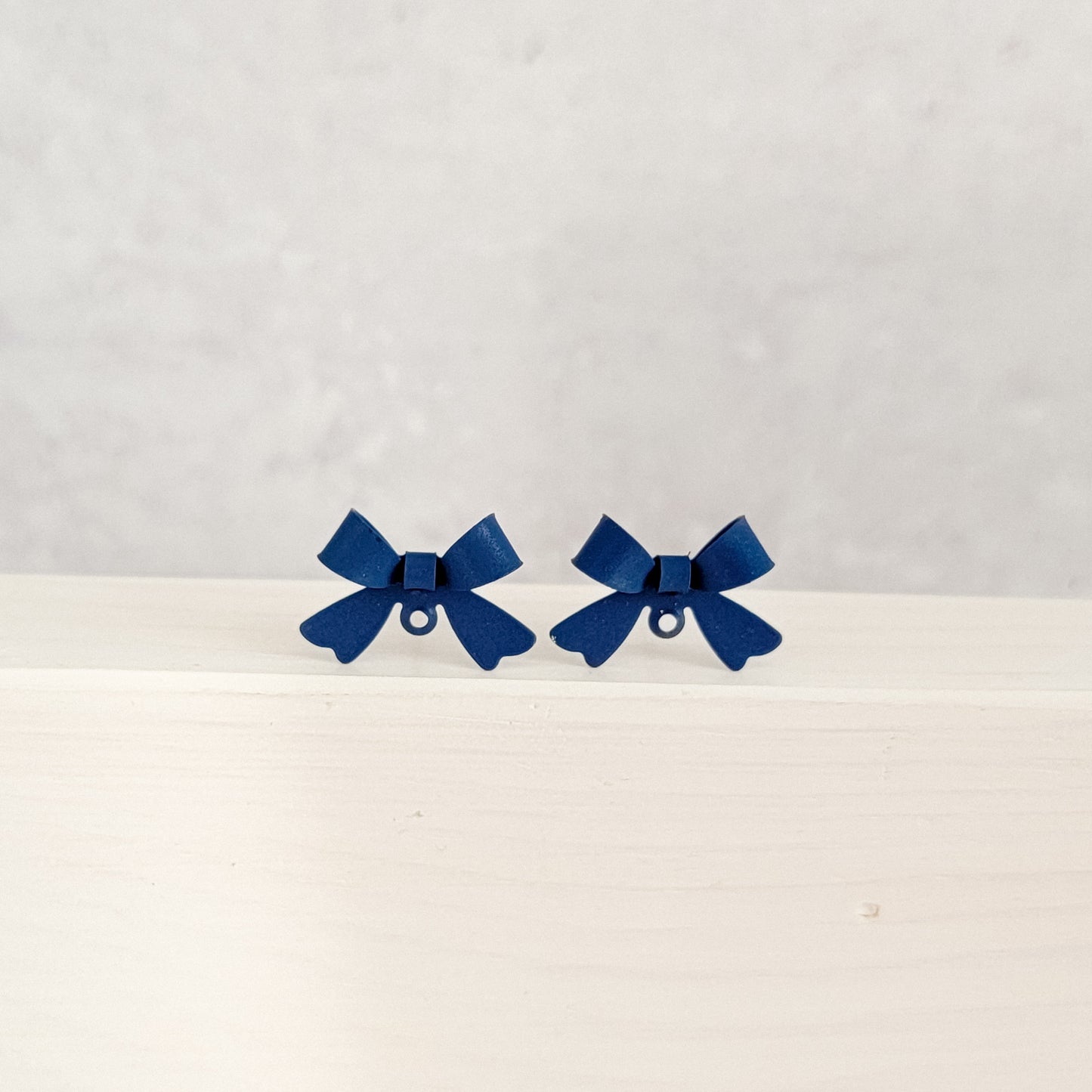 Navy Blue Stainless Steel Bow Stud Connector, 10 Pieces, Bow #49
