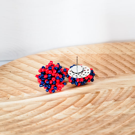 Red & Navy Blue Mix 15mm Small Seed Bead Topper, 1 Pair