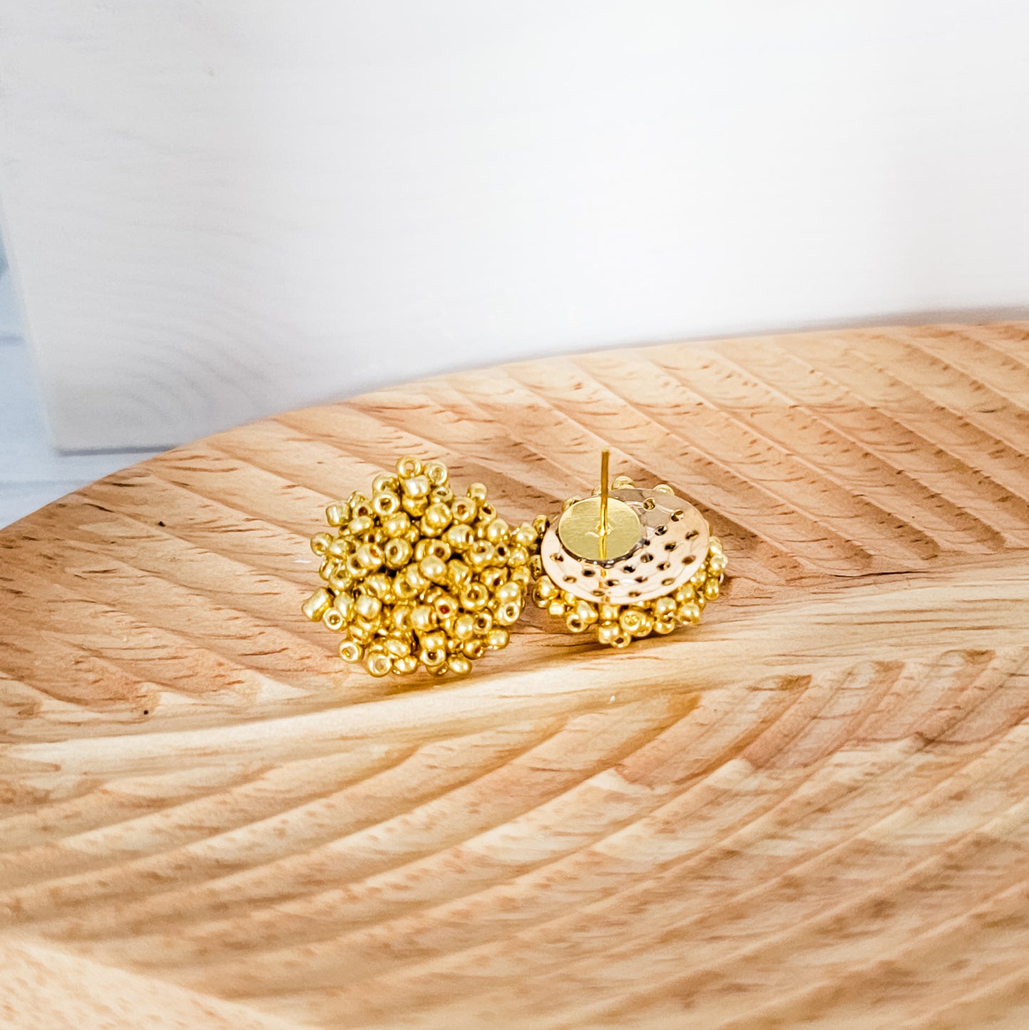 18K Gold 15mm Small Seed Bead Topper, 1 Pair