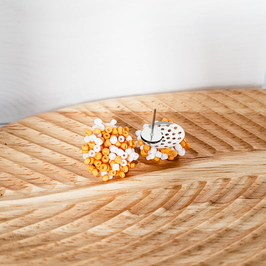 Pastel Orange & White Mix 15mm Small Seed Bead Topper, 1 Pair