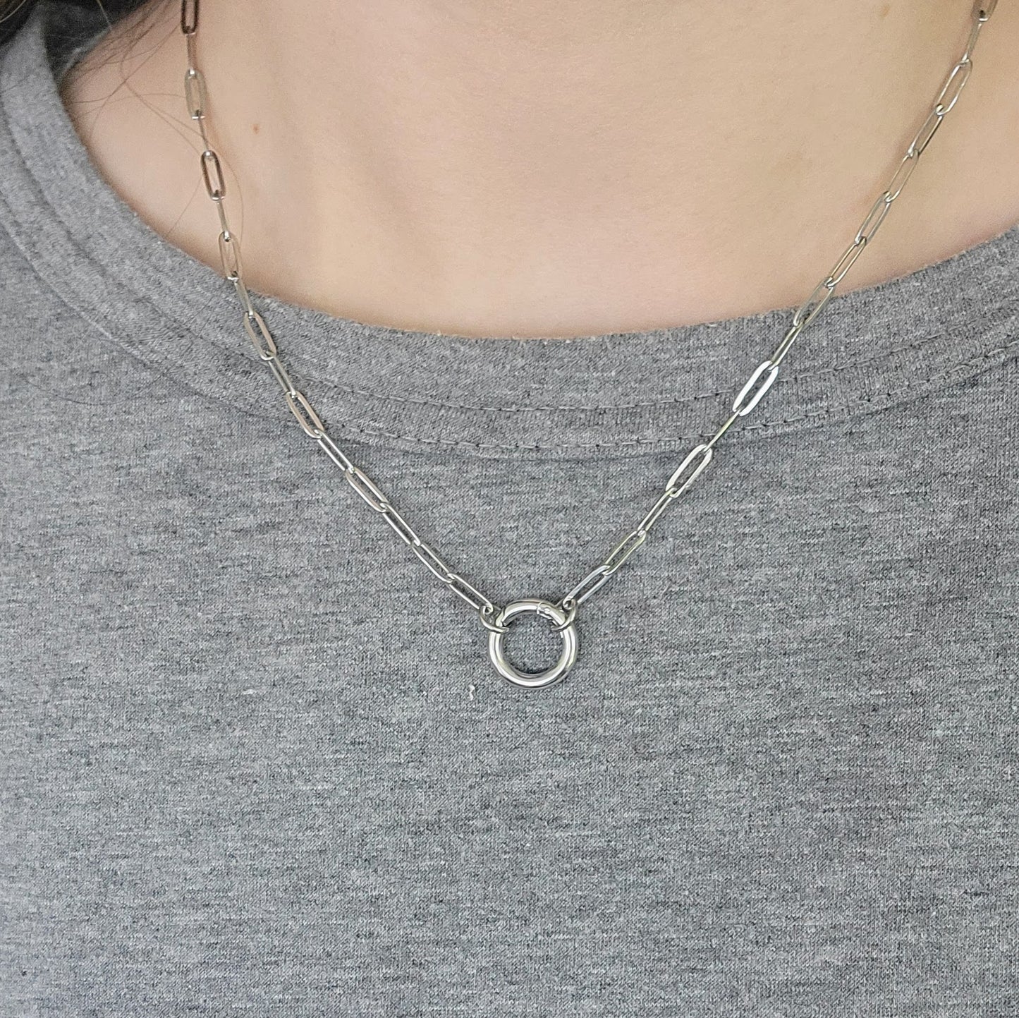 Charm Holder Paperclip Chain Necklace (Silver or Gold), 1 Total, Metal Blank #178