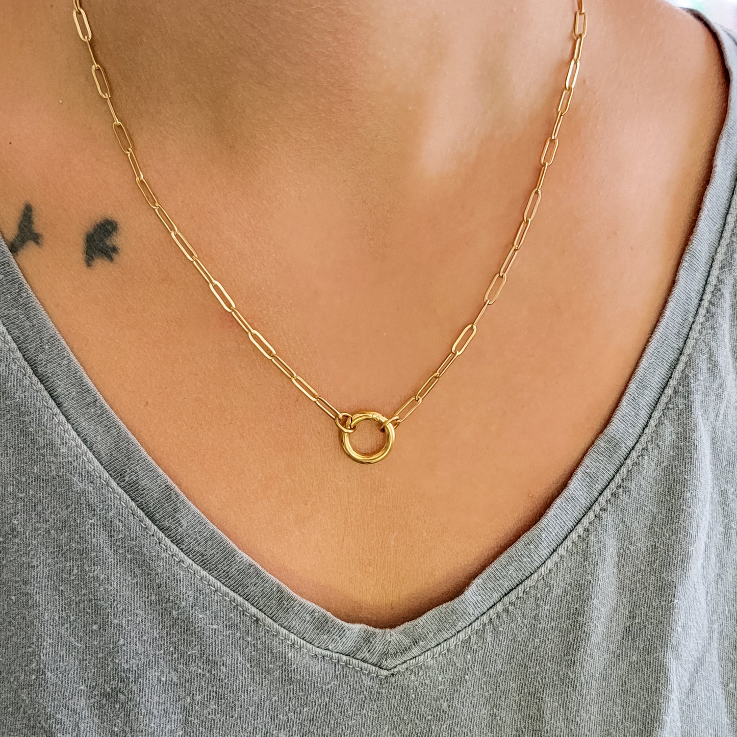 Charm Holder Paperclip Chain Necklace (Silver or Gold), 1 Total, Metal Blank #178