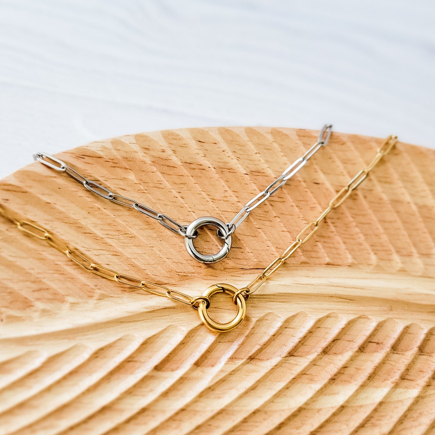 Charm Holder Paperclip Chain Necklace (Silver or Gold), 1 Total, Metal Blank #178