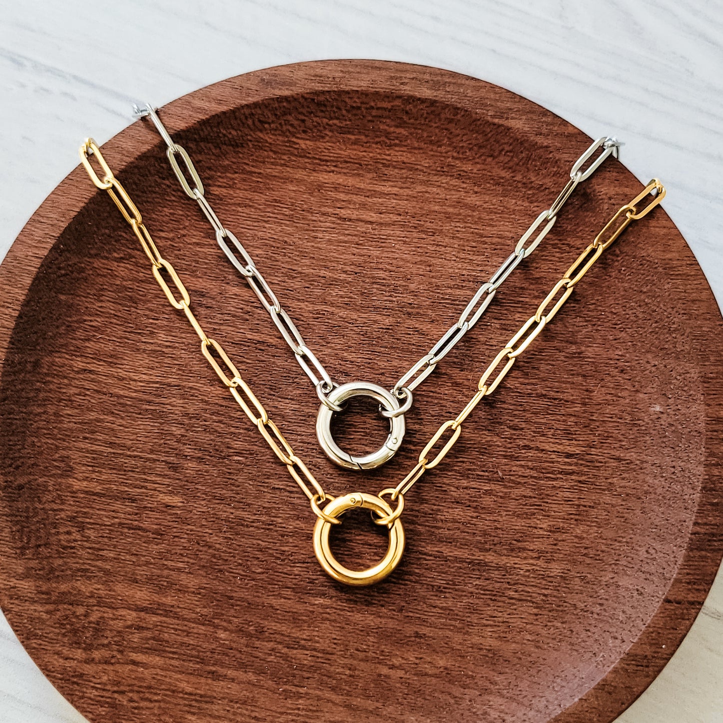 Charm Holder Paperclip Chain Necklace (Silver or Gold), 1 Total, Metal Blank #178