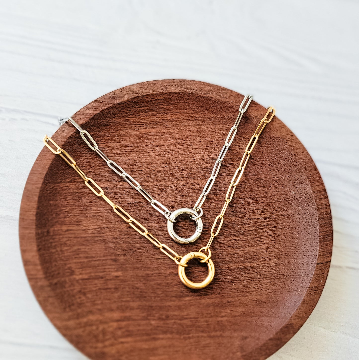 Charm Holder Paperclip Chain Necklace (Silver or Gold), 1 Total, Metal Blank #178