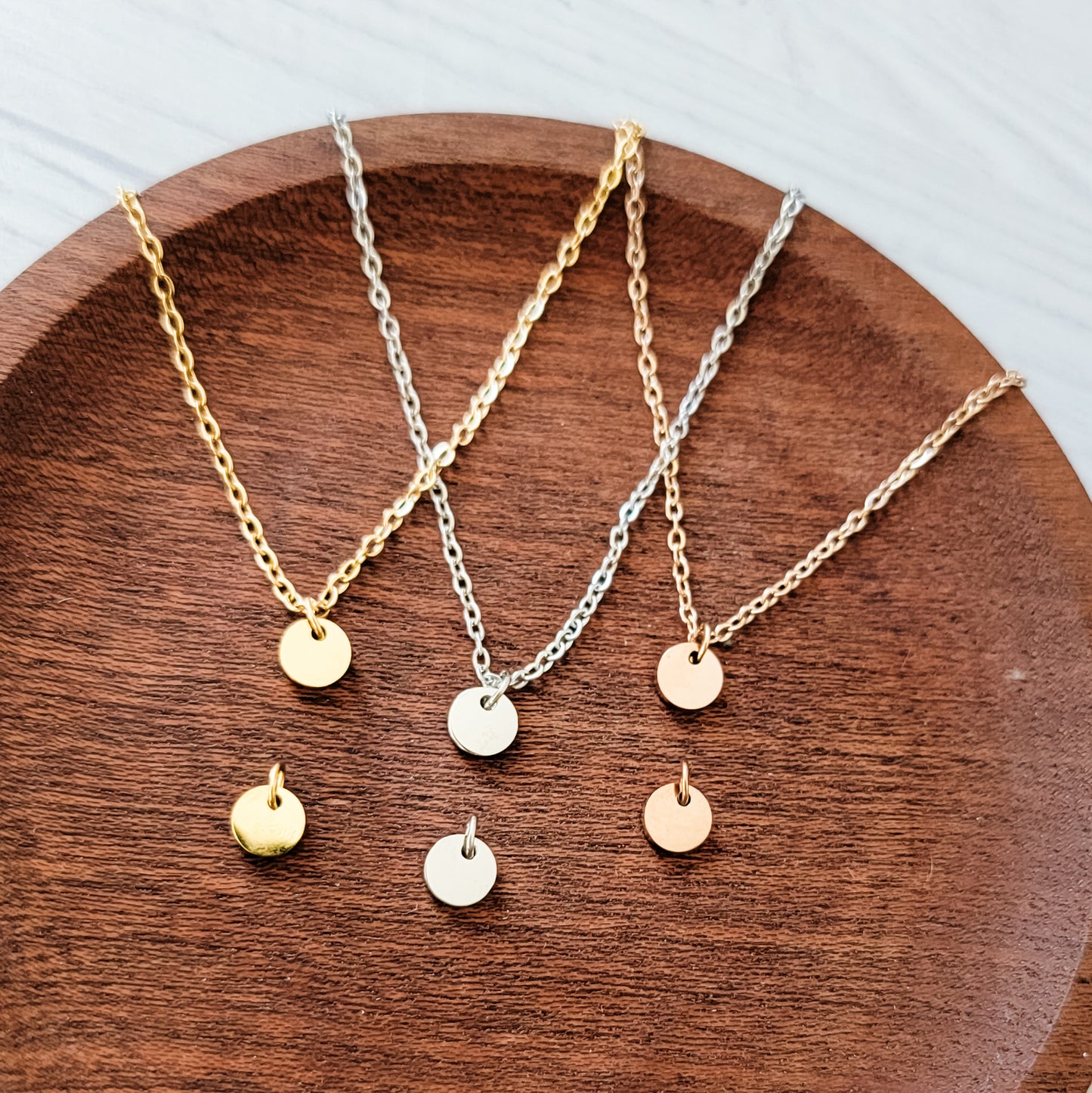 6mm Disc Necklace (Silver, Gold, or Rose Gold) and Optional Extra Discs, Metal Blank #173