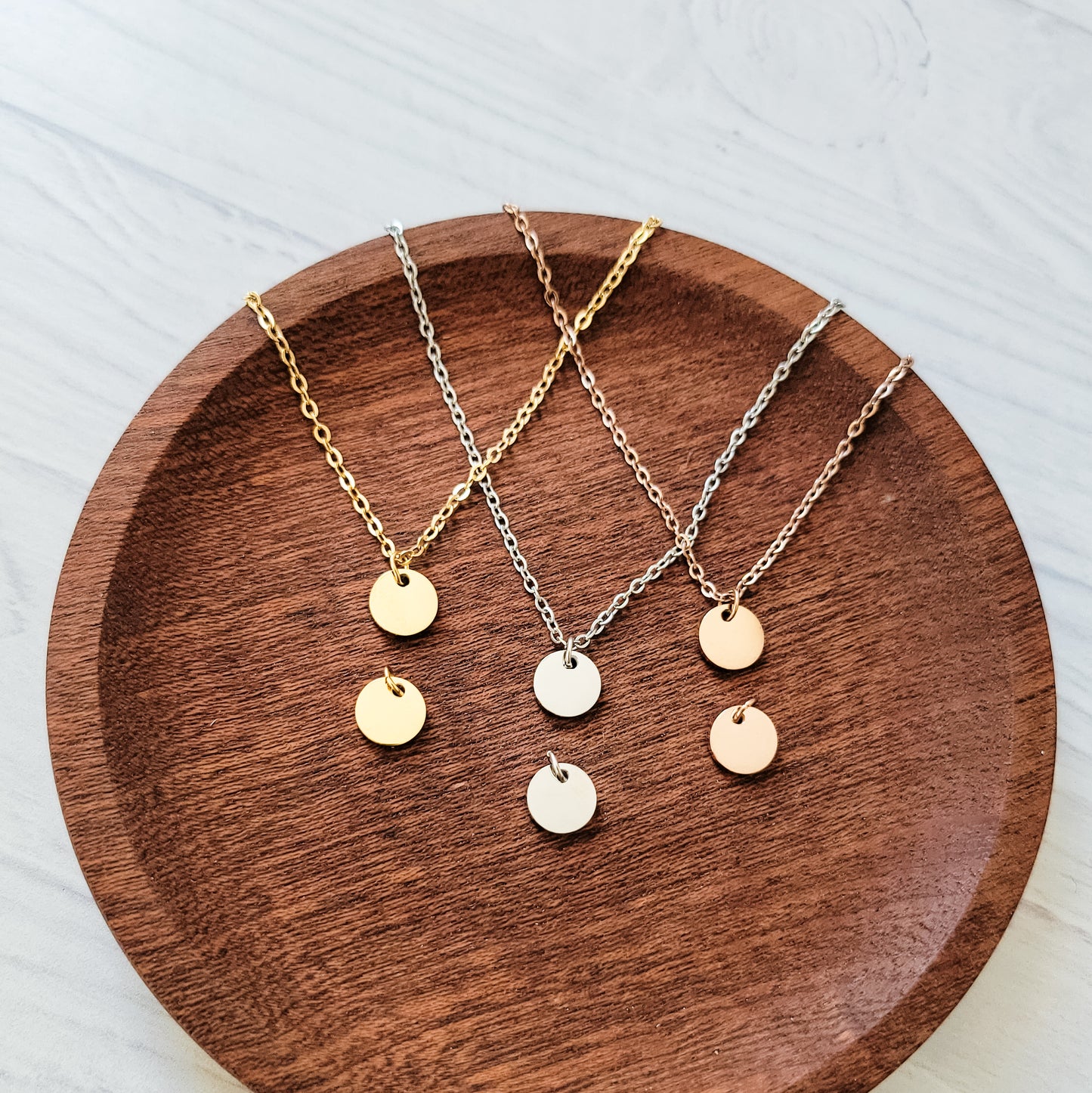 8mm Disc Necklace (Silver, Gold, or Rose Gold) and Optional Extra Discs, Metal Blank #172
