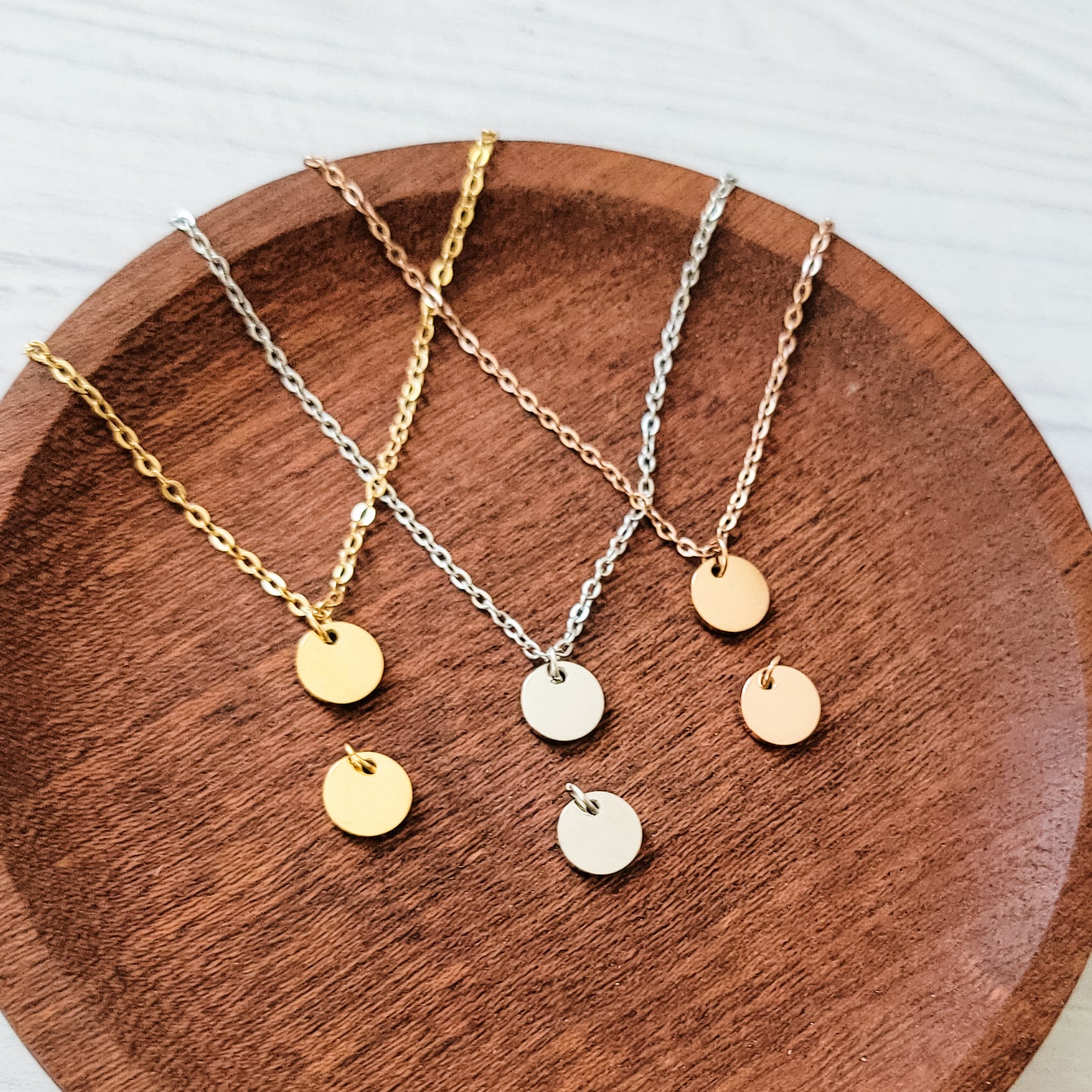 8mm Disc Necklace (Silver, Gold, or Rose Gold) and Optional Extra Discs, Metal Blank #172