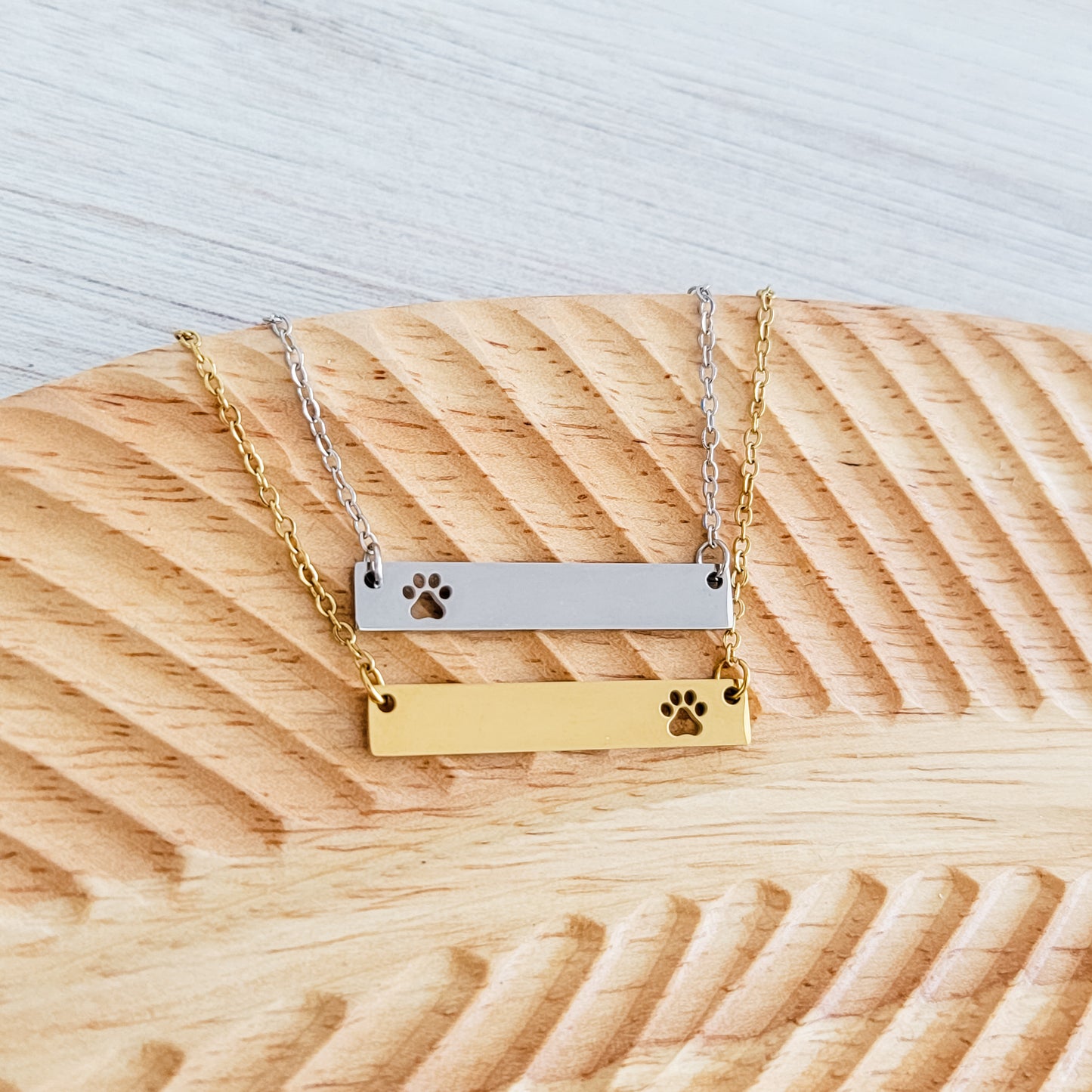 Paw Print Cutout Horizontal Bar Necklace (Silver or Gold), 1 Total, Metal Blank #179