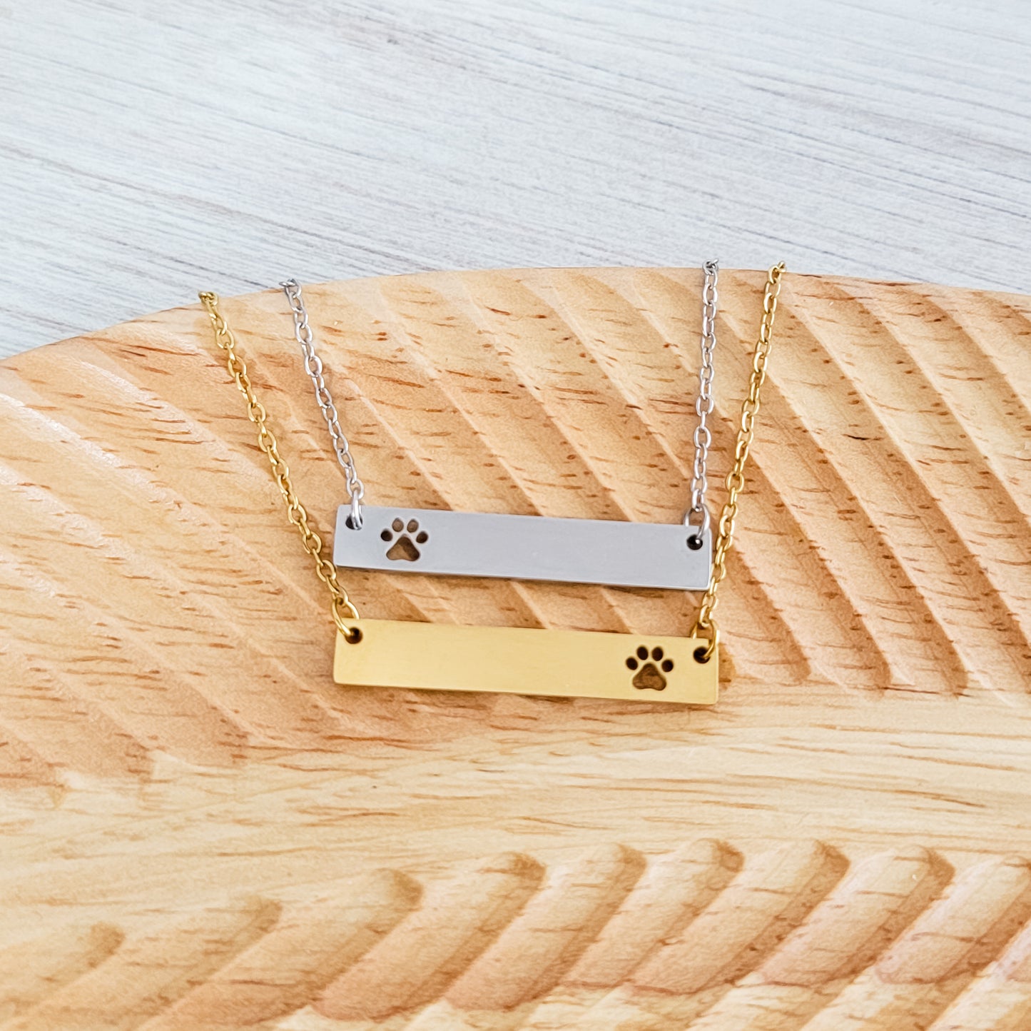 Paw Print Cutout Horizontal Bar Necklace (Silver or Gold), 1 Total, Metal Blank #179