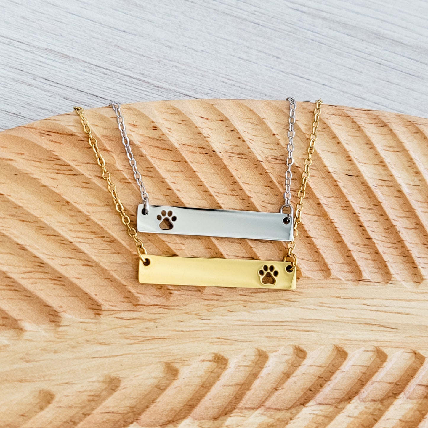 Paw Print Cutout Horizontal Bar Necklace (Silver or Gold), 1 Total, Metal Blank #179