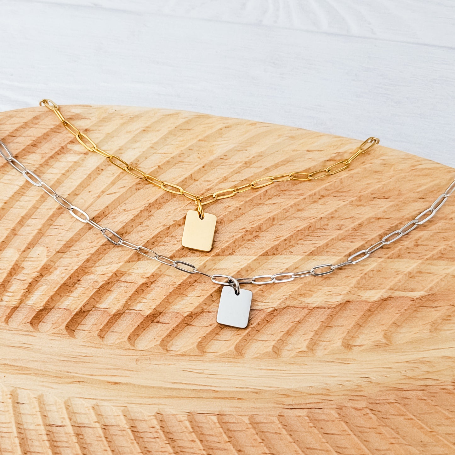 Petite Rectangle Paperclip Chain Anklet (Silver or Gold), 1 Total, Metal Blank #185