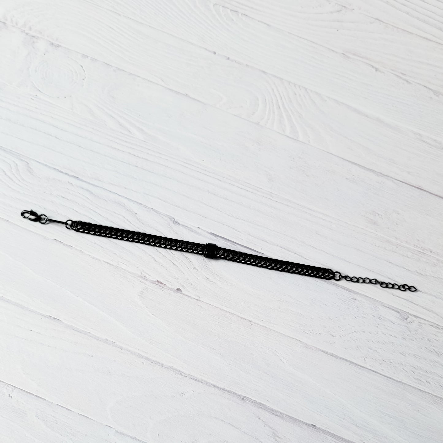 Black Braided Chain With Rectangle Charm Men's Bracelet, 1 Total, Metal Blank #186