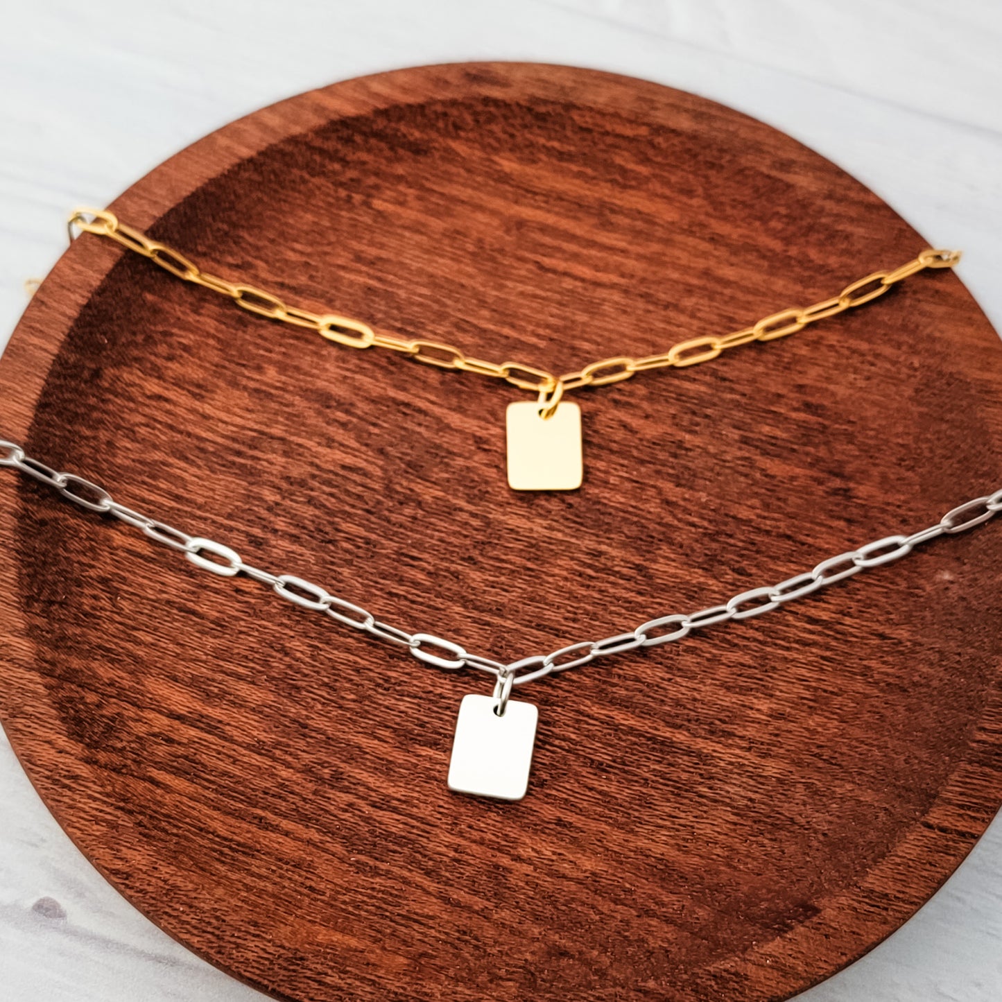 Petite Rectangle Paperclip Chain Anklet (Silver or Gold), 1 Total, Metal Blank #185