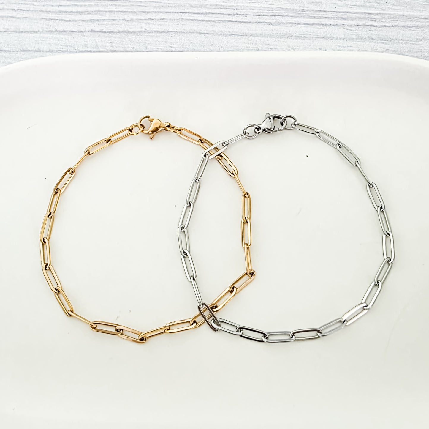 New Premium Full Bracelet Paperclip Chain Finding (Silver or Gold Stainless Steel), Pack of 5, Chain #15