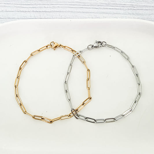 New Premium Full Bracelet Paperclip Chain Finding (Silver or Gold Stainless Steel), Pack of 5, Chain #15