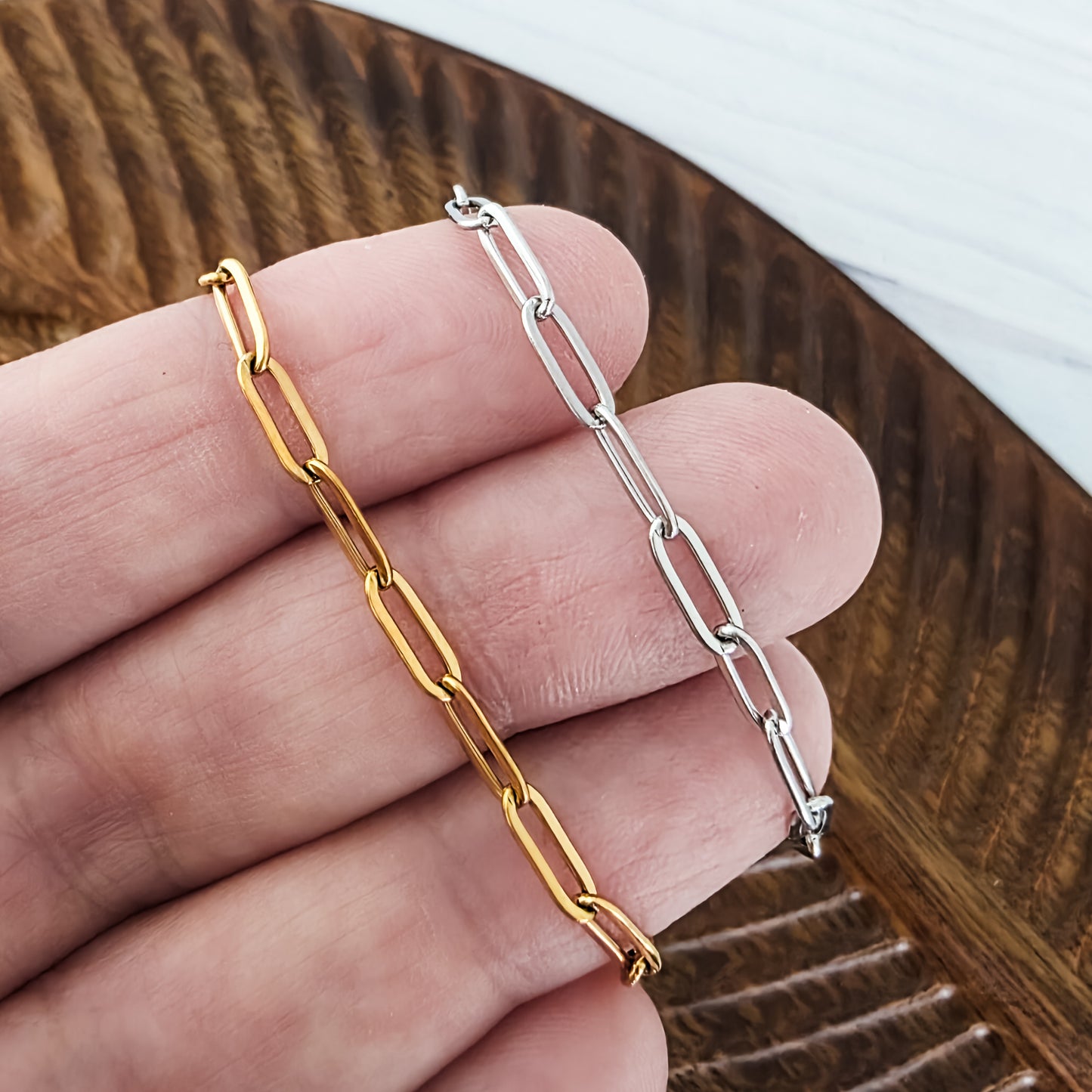 New Premium Full Necklace Paperclip Chain Finding (Silver or Gold Stainless Steel), Pack of 5, Chain #19