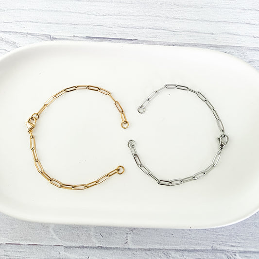 New Premium Split Bracelet Paperclip Chain Finding (Silver or Gold Stainless Steel), Pack of 5, Chain #16