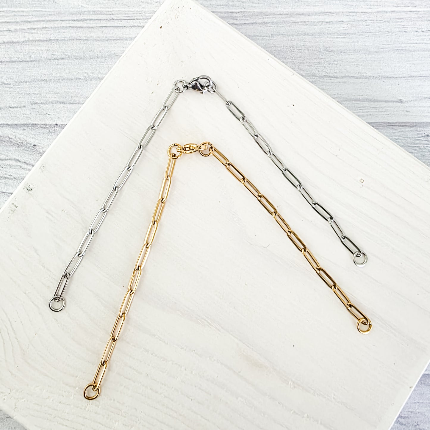New Premium Split Bracelet Paperclip Chain Finding (Silver or Gold Stainless Steel), Pack of 5, Chain #16