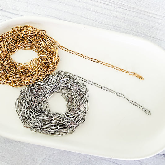 New Premium Spool Paperclip Chain Finding (Silver or Gold Stainless Steel), 3m (9.84ft), Chain #17