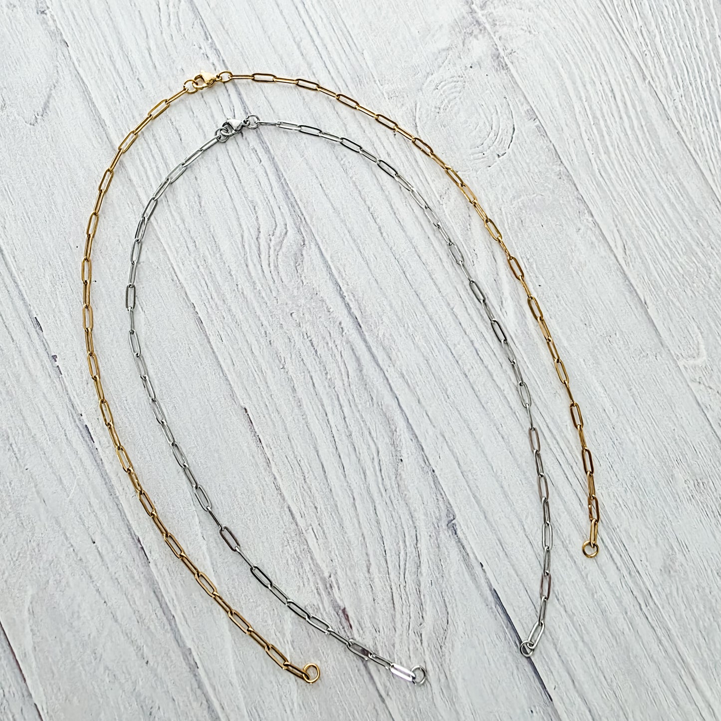 New Premium Split Necklace Paperclip Chain Finding (Silver or Gold Stainless Steel), Pack of 5, Chain #18