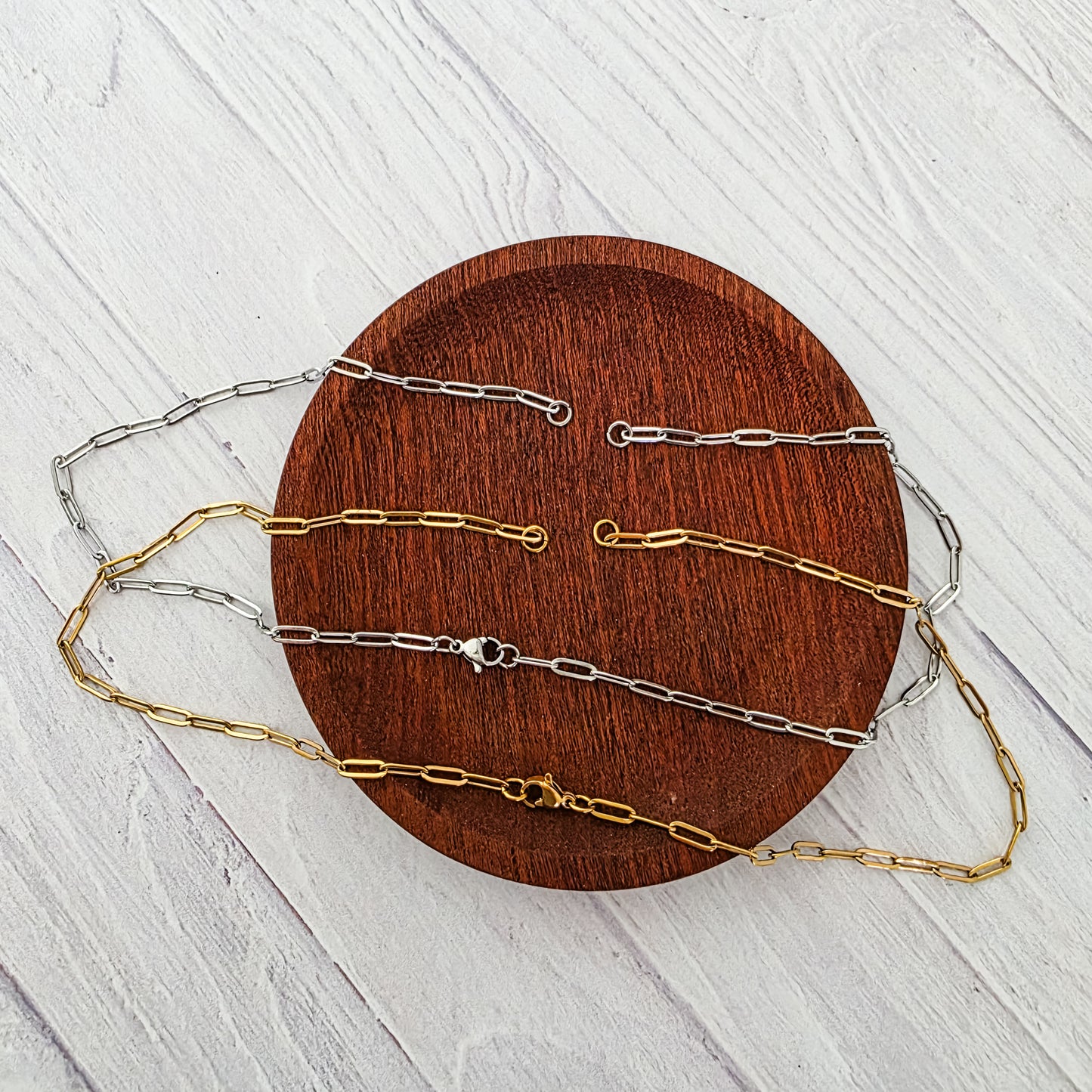 New Premium Split Necklace Paperclip Chain Finding (Silver or Gold Stainless Steel), Pack of 5, Chain #18